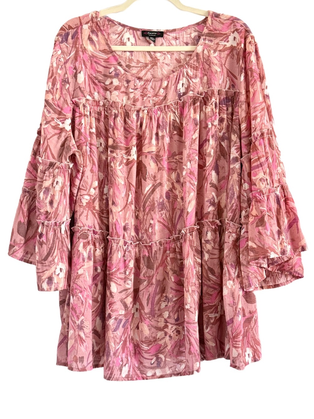 Cocomo Pink Floral Tiered Boho Top 1X